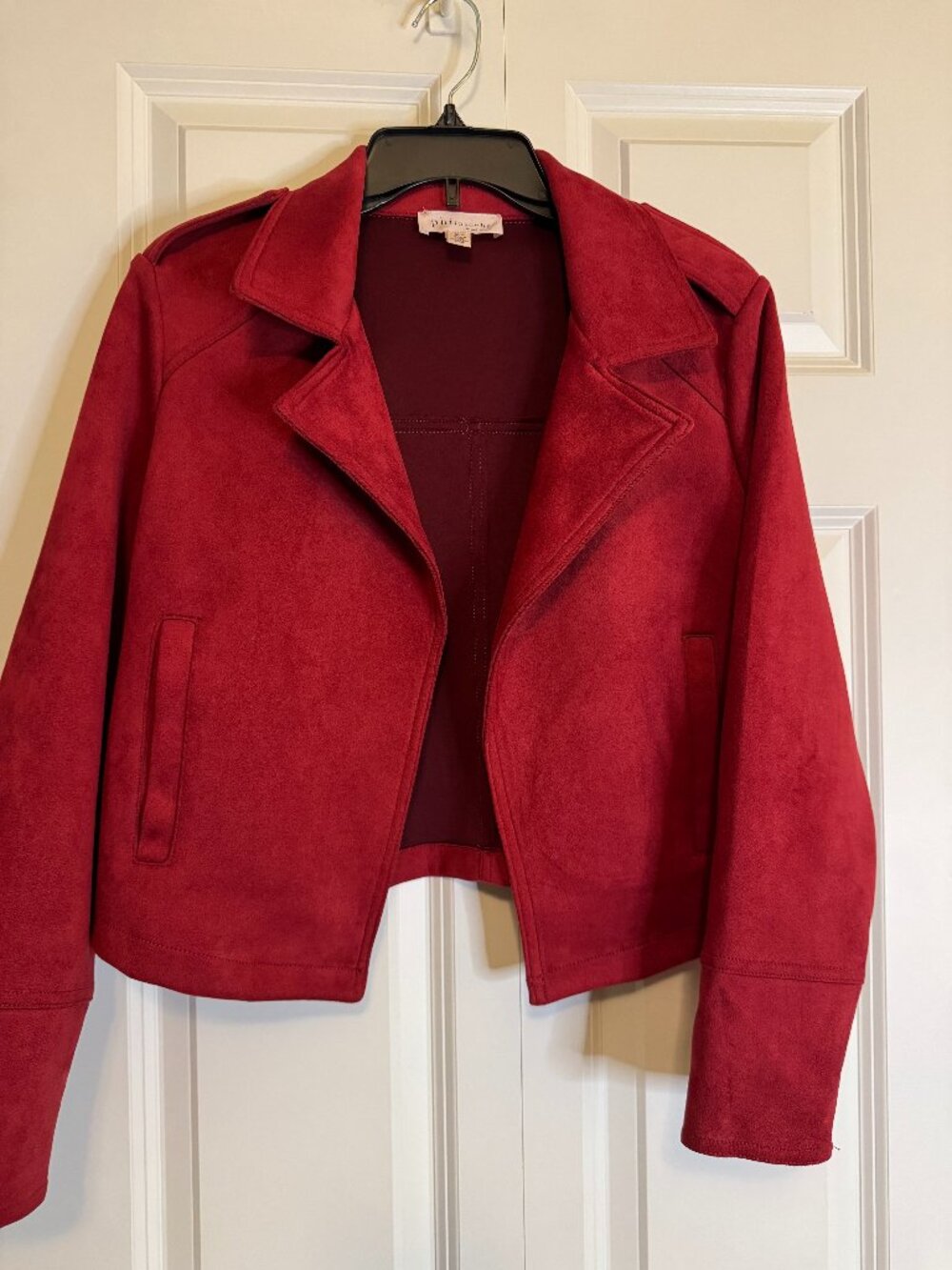 red faux suede jacket